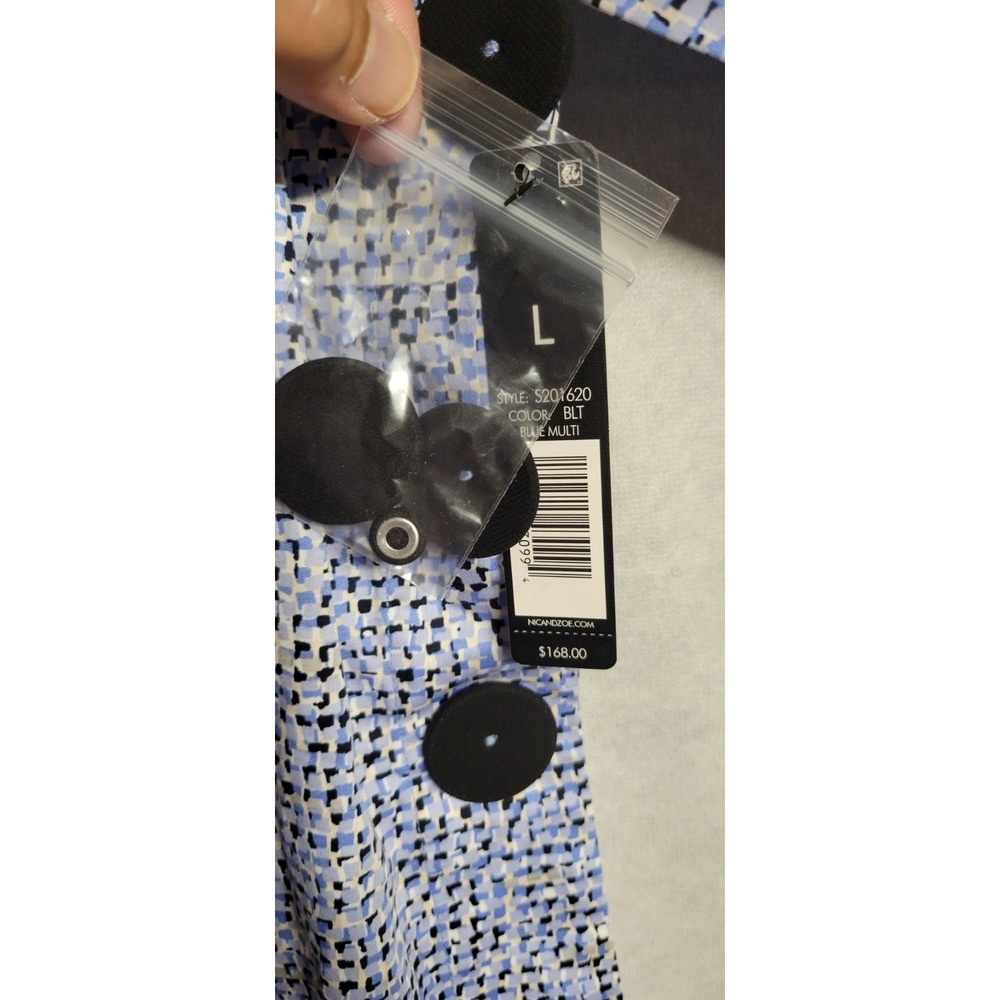 Blue/black/white Print Nic+Zoe Ls Oversize Tunic W Large Black Buttons Trim Sz L - Picture 4 of 10